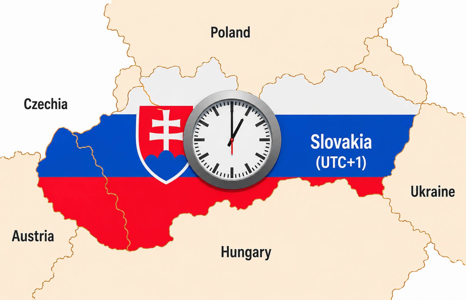 Slovakia UTC +1 clock map