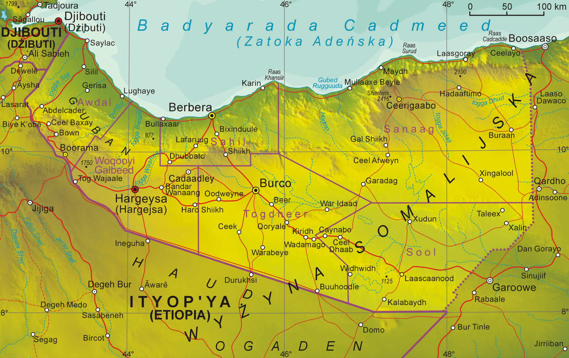 physical map of somaliland