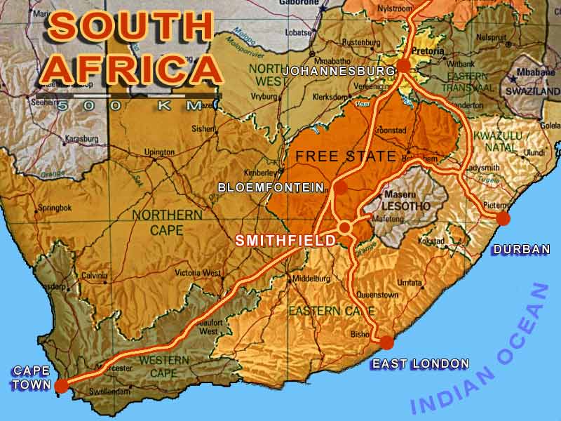 south africa physical map