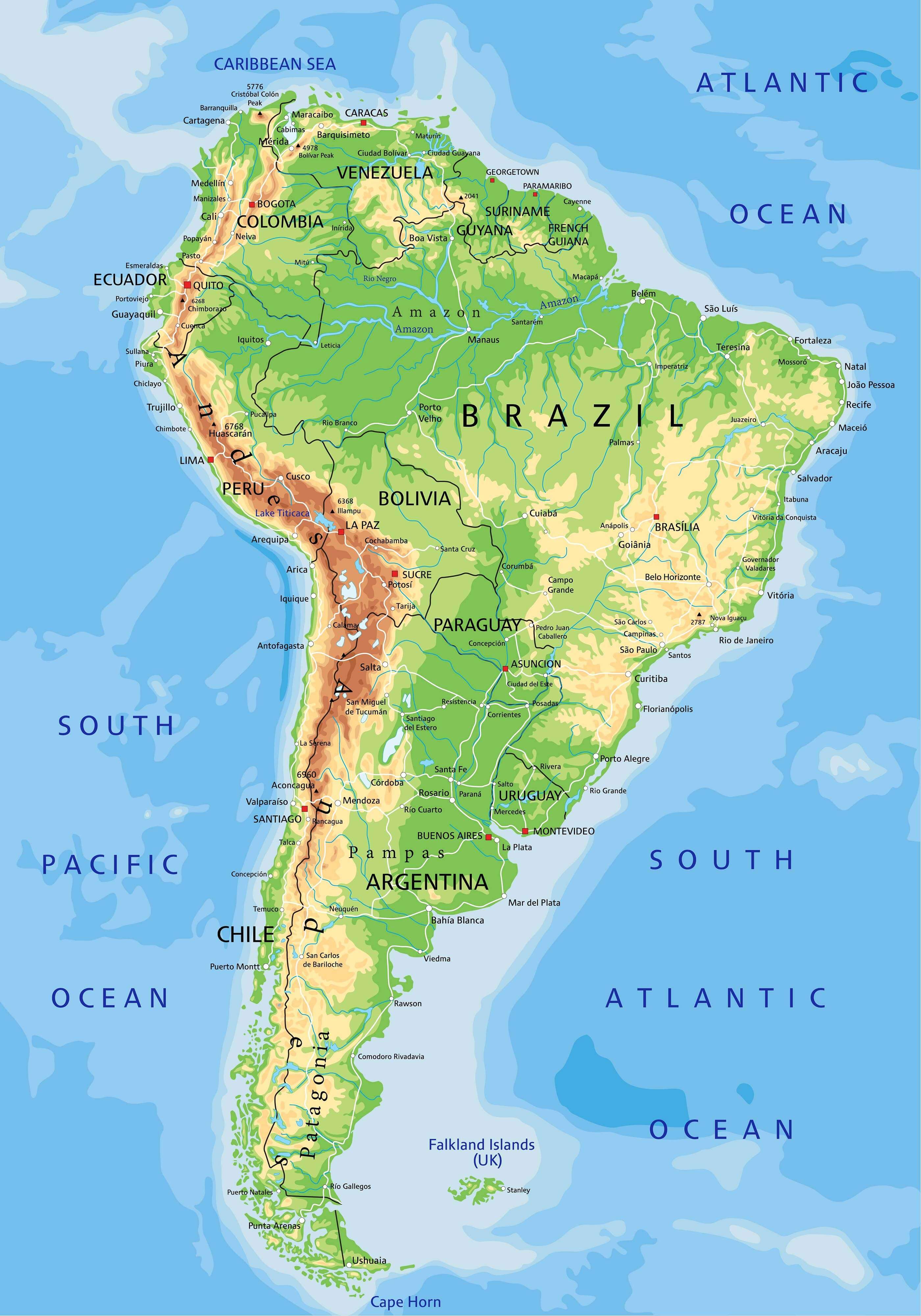 South America physical map
