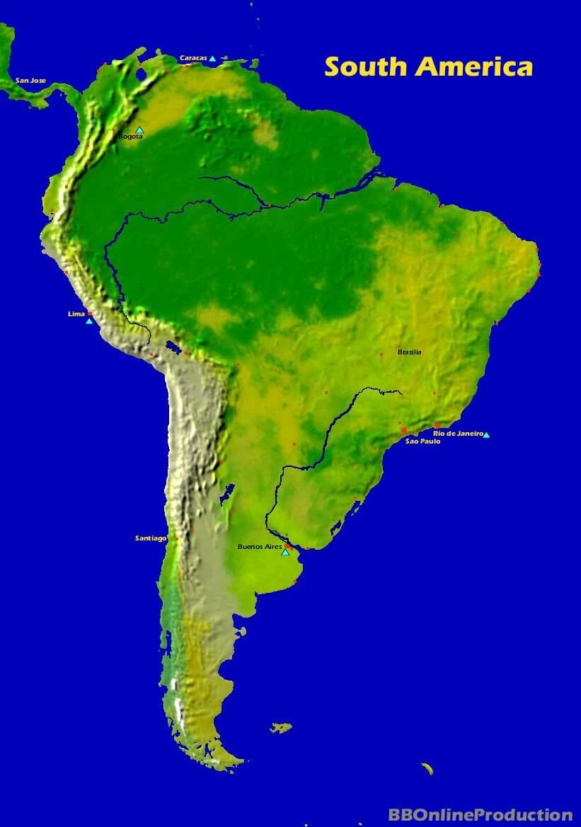 physical map of south america