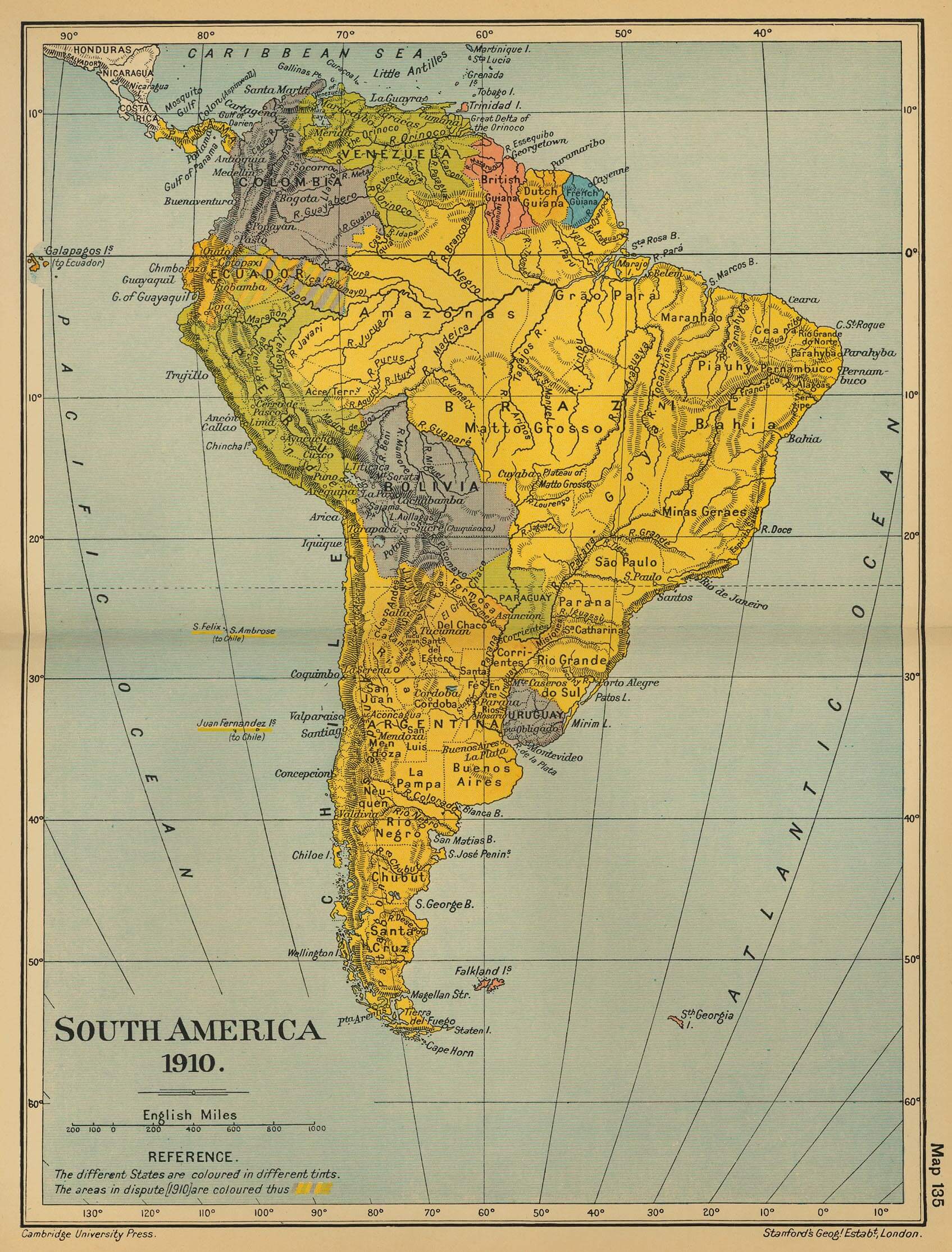 south america map in 1910