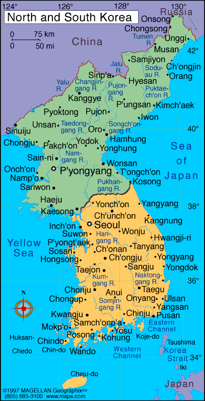 south korea map north korea