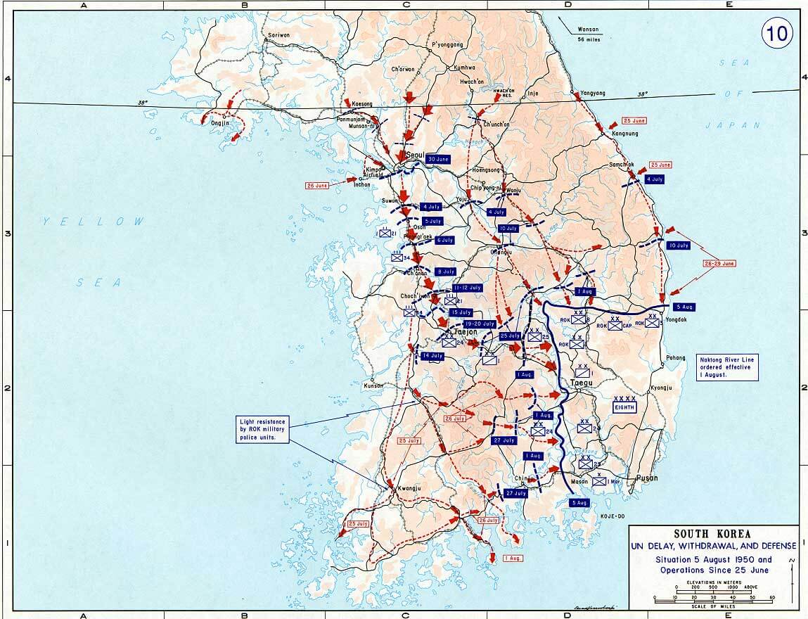 south korea war map 1950