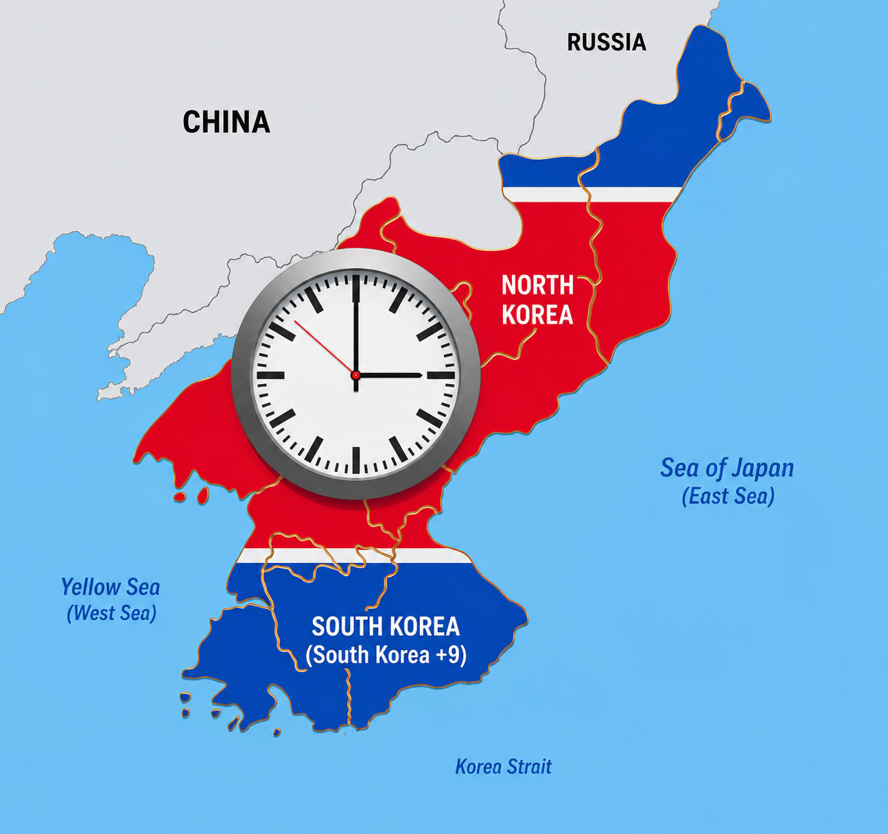 North and South Korea time zone map