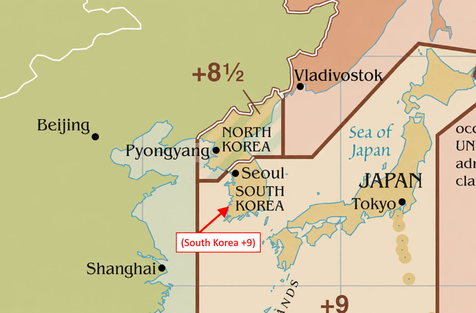 South Korea location and time zone map