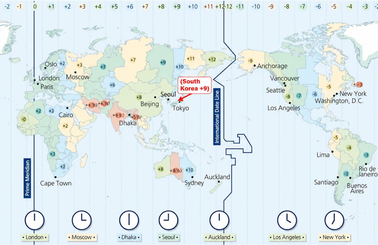 South Korea time difference map