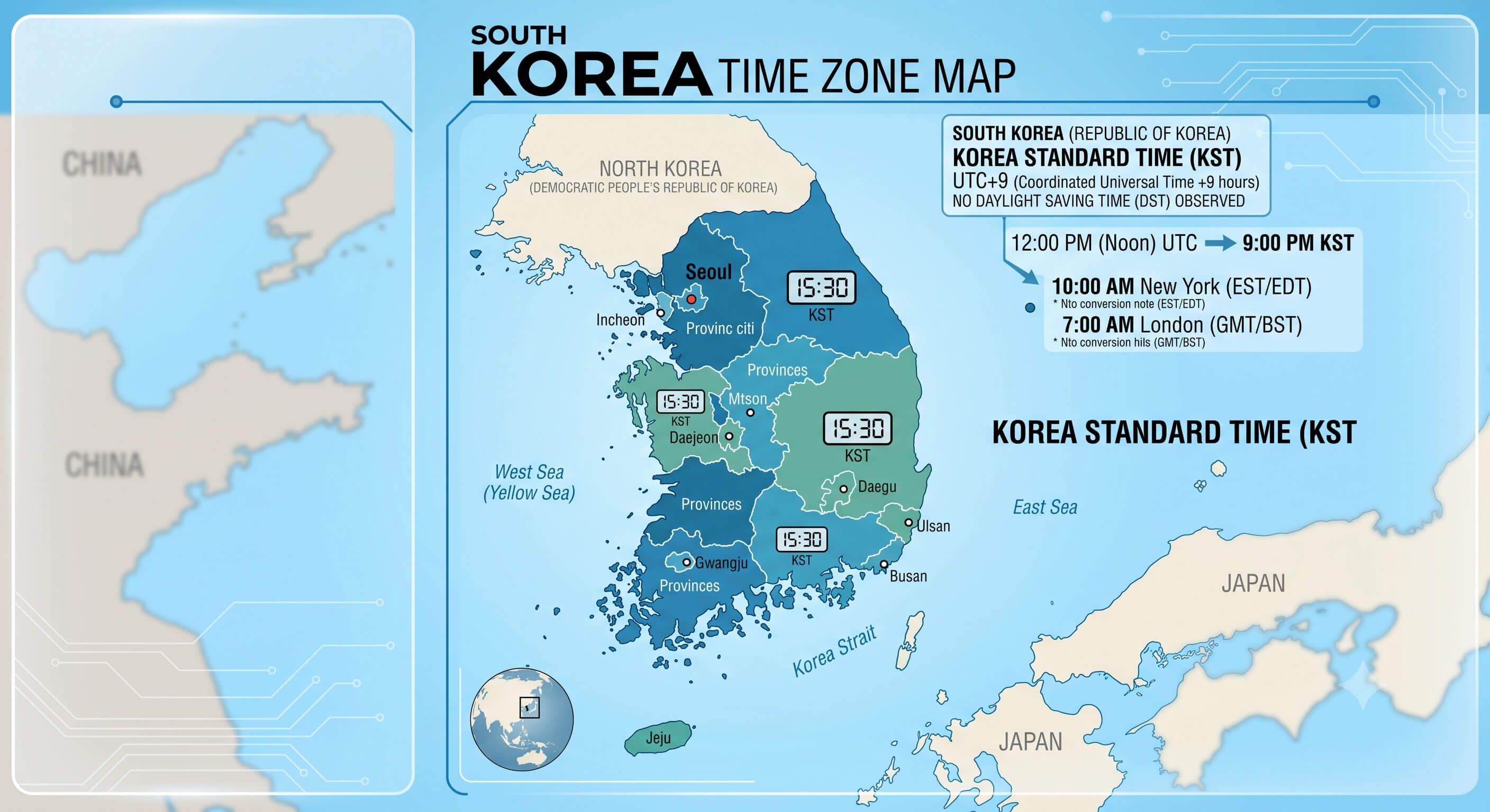 South Korea time zone map