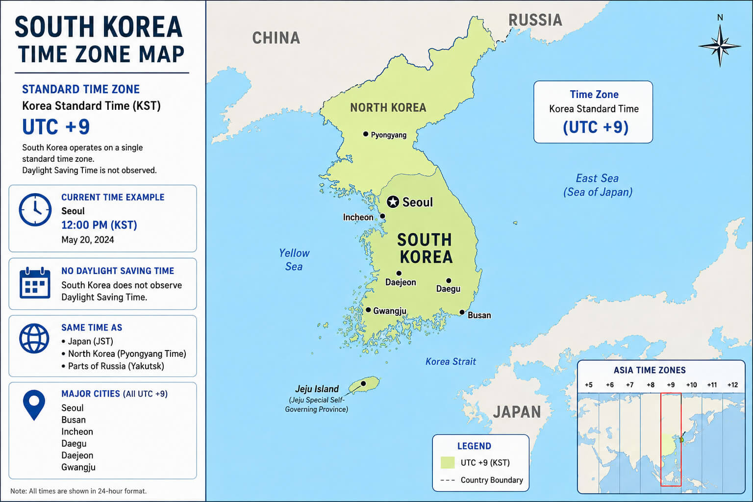 South Korea UTC +9 map