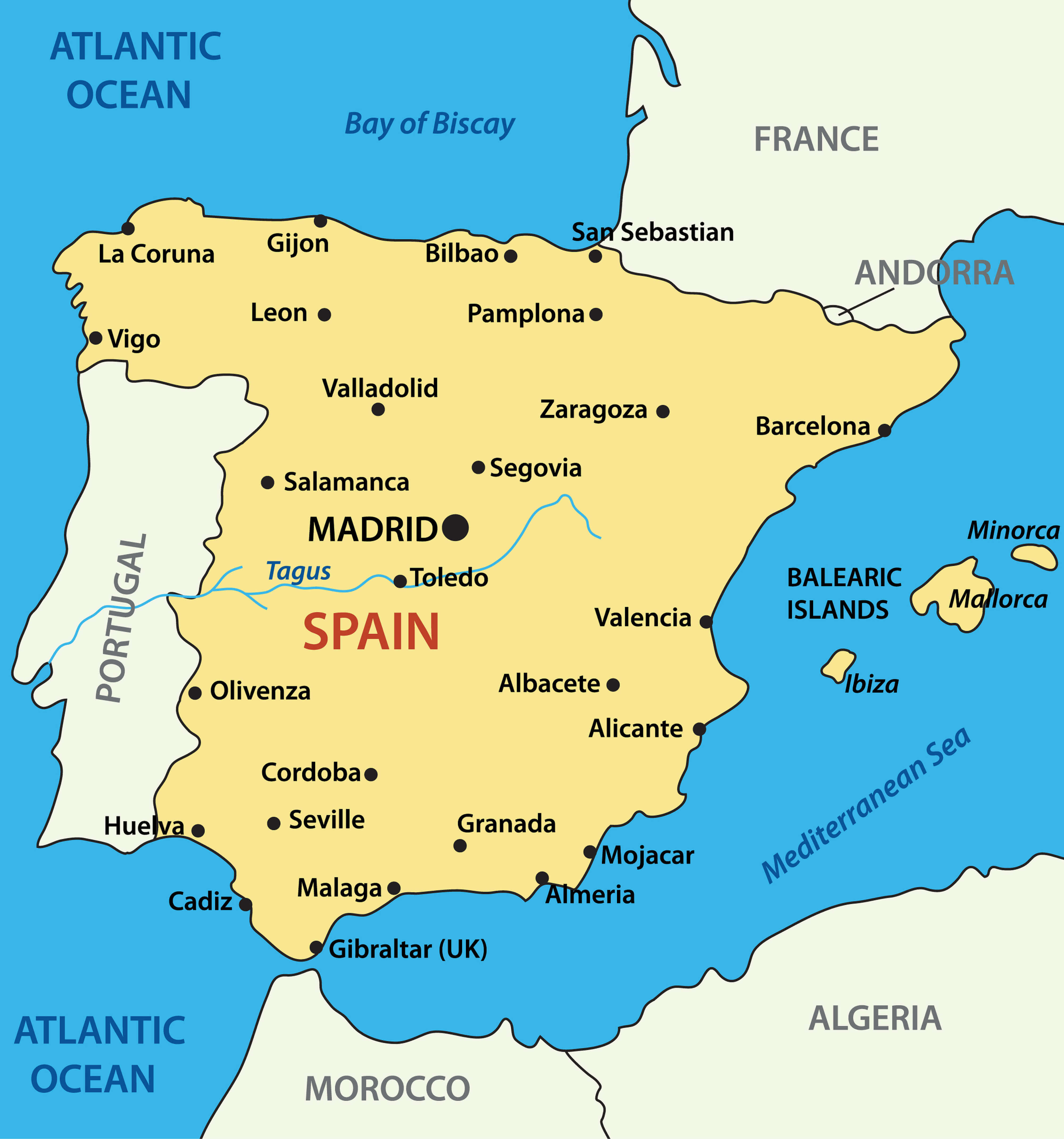 Spain Main Cities Map