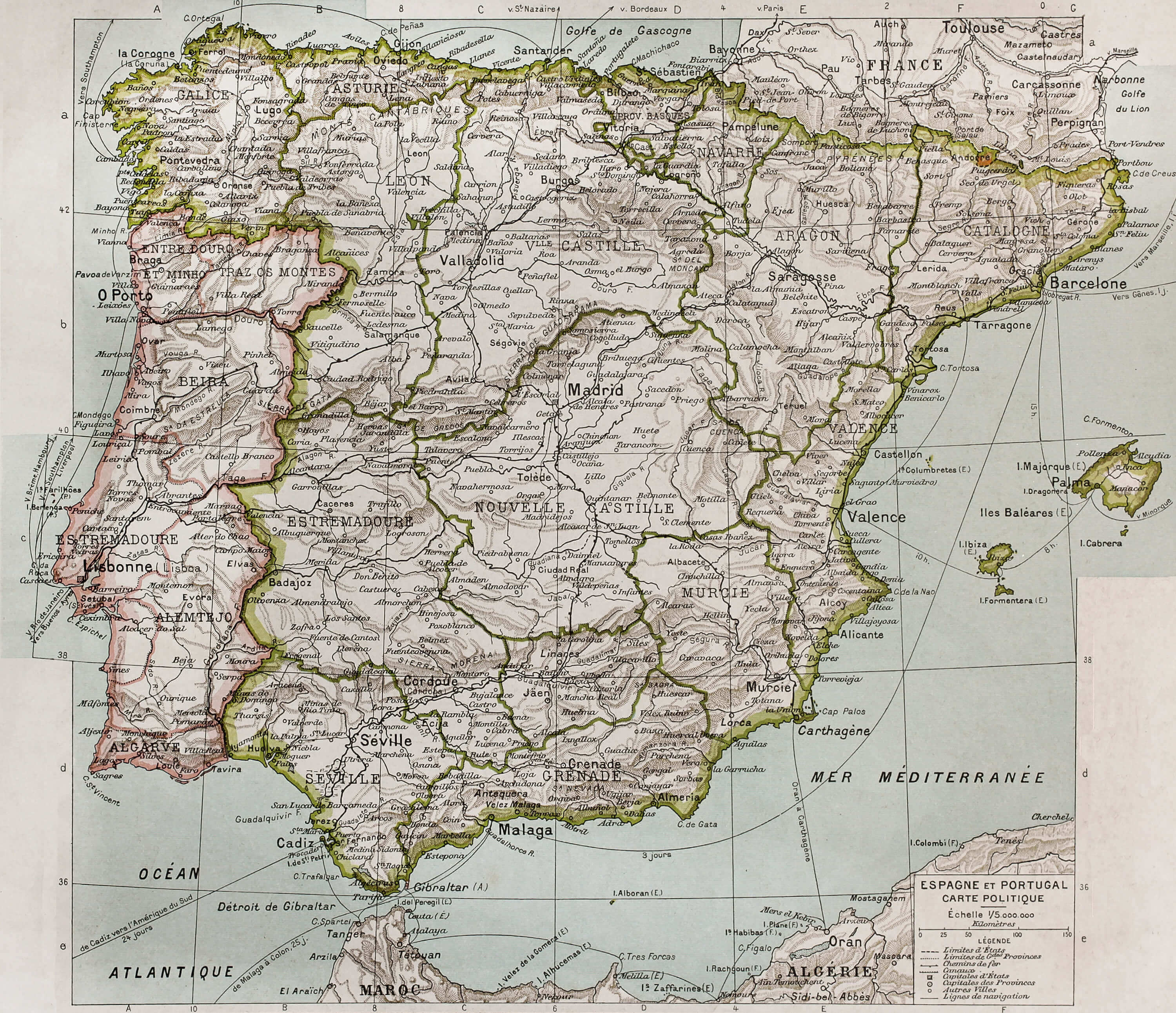 Spain Portugal Political Map 1894