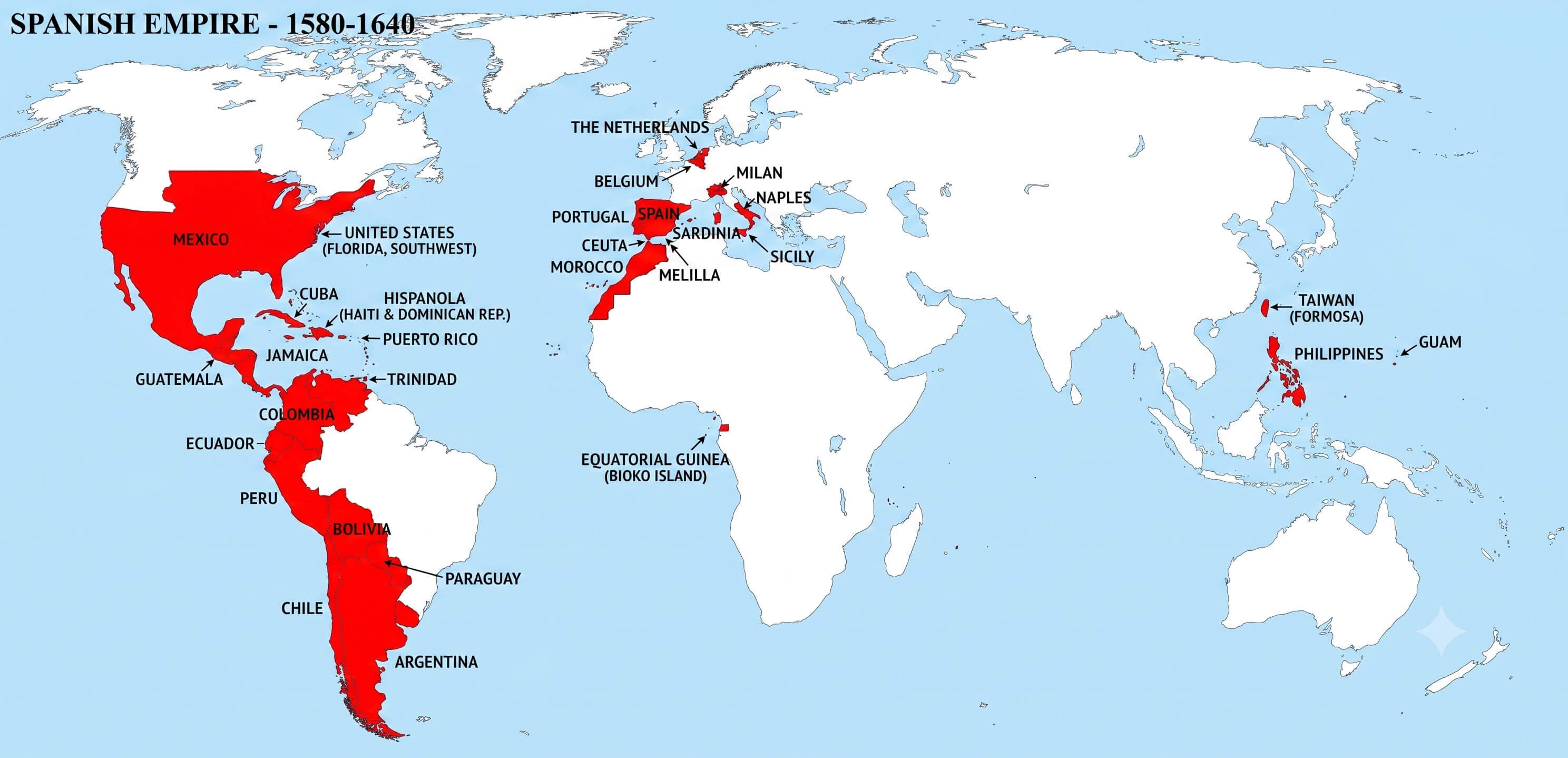 Spain Colonial map Spanish Empire 1580 1640