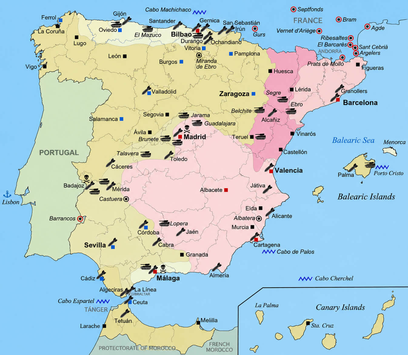 Spanish Civil War map 1936 1939