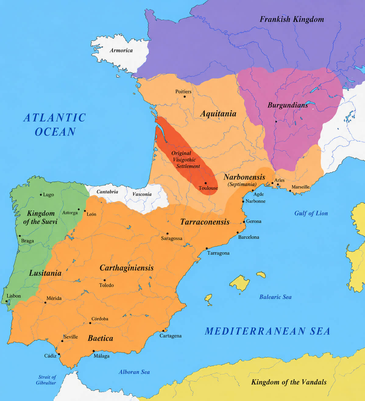 Visigothic Kingdom of Toulouse map