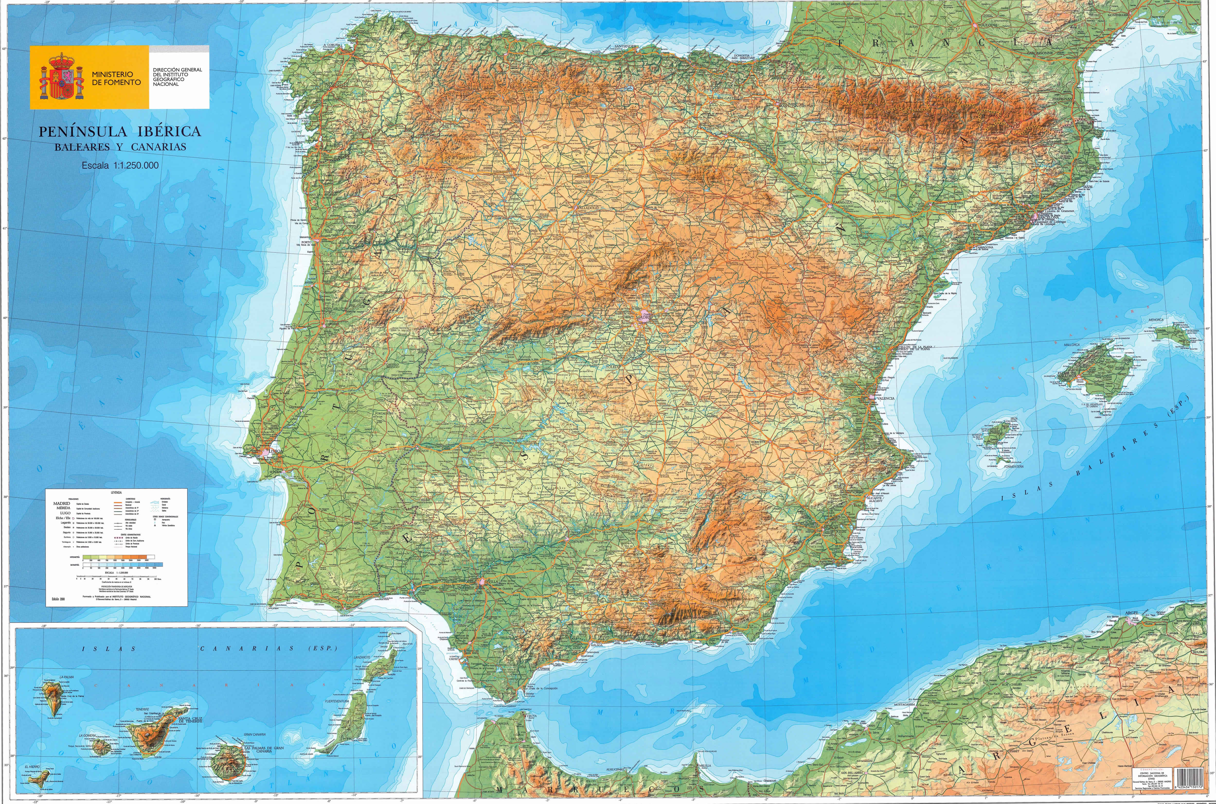 Detailed geographical map of Spain