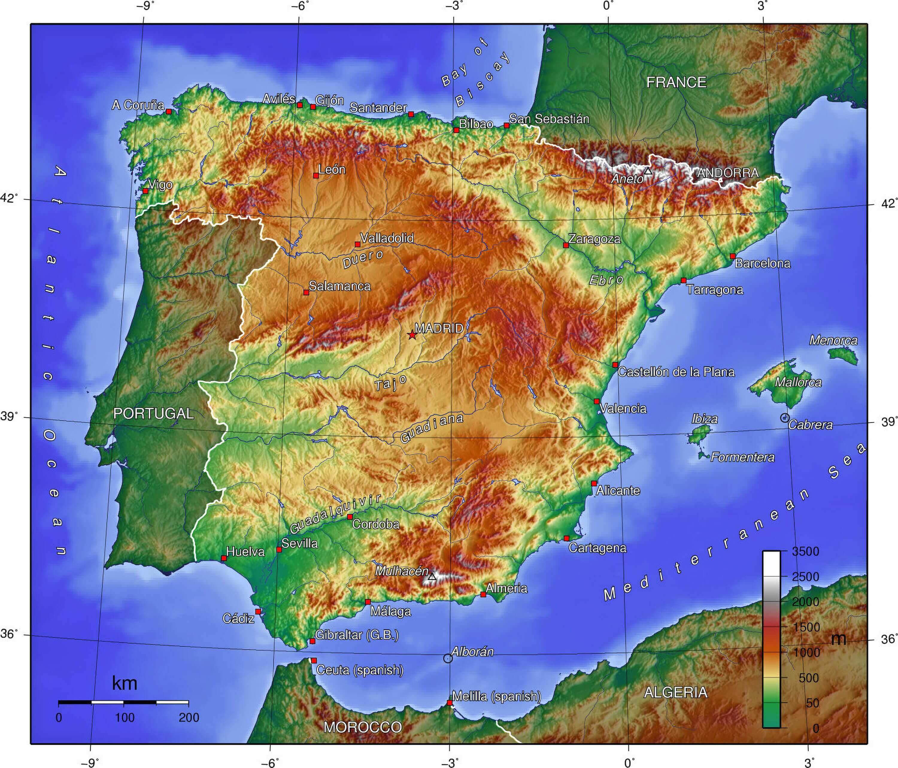 Spain geographical map