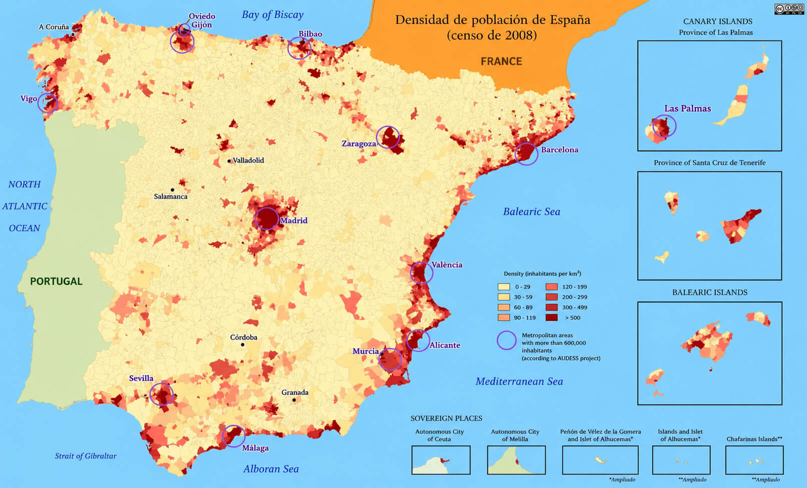 Spain population distribution map