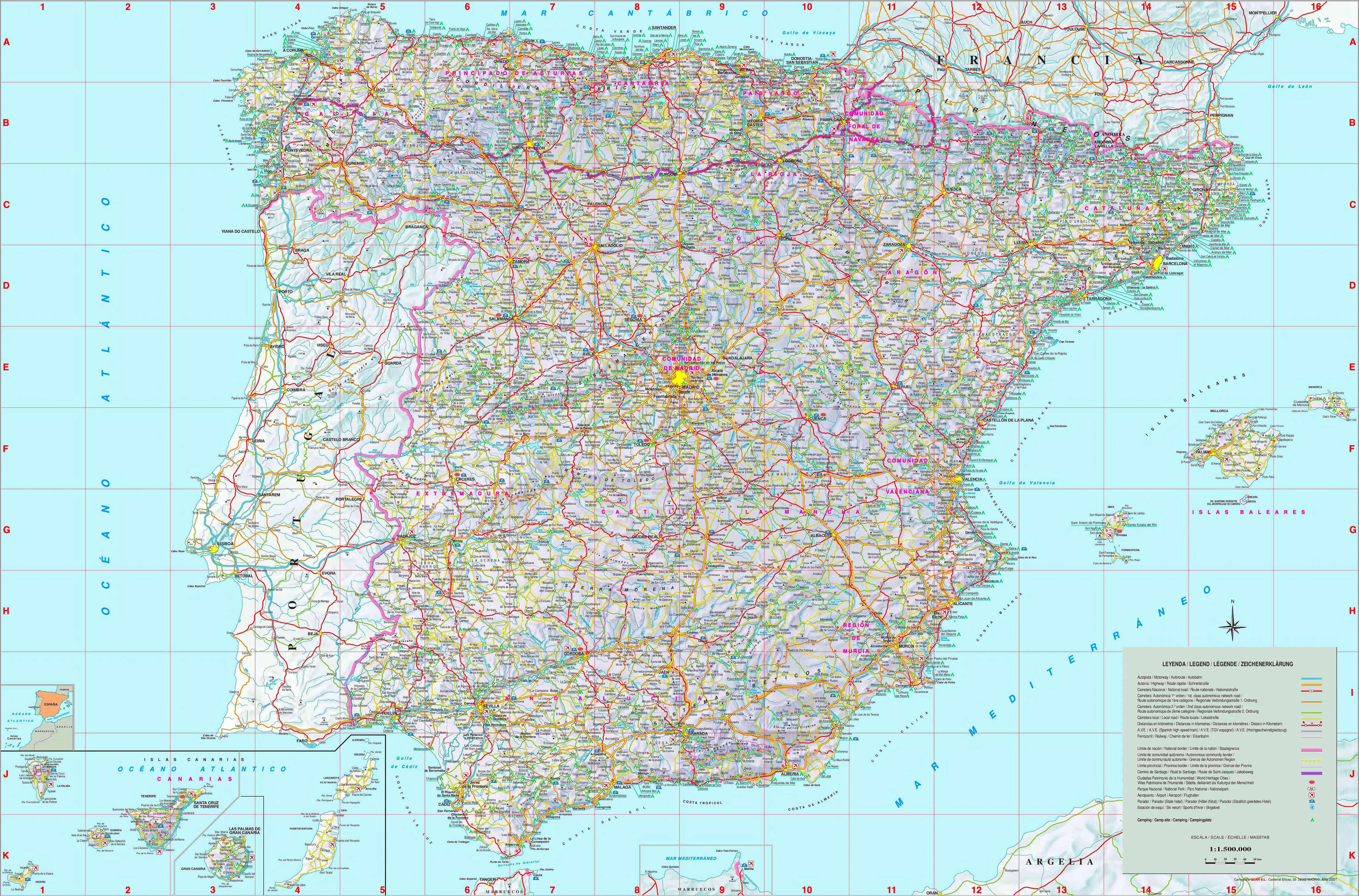 Detailed map of Spain