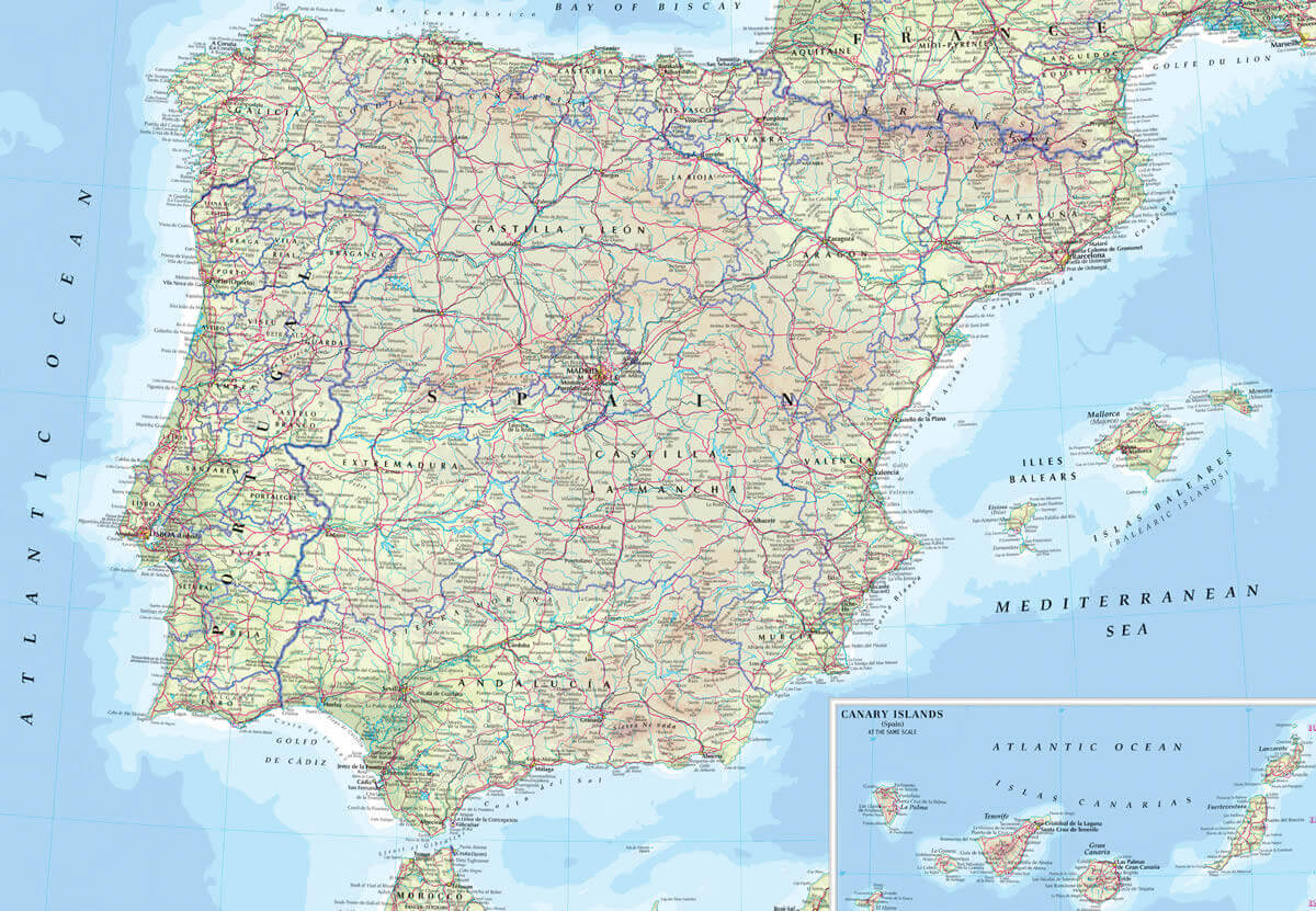 Detailed road map of Spain
