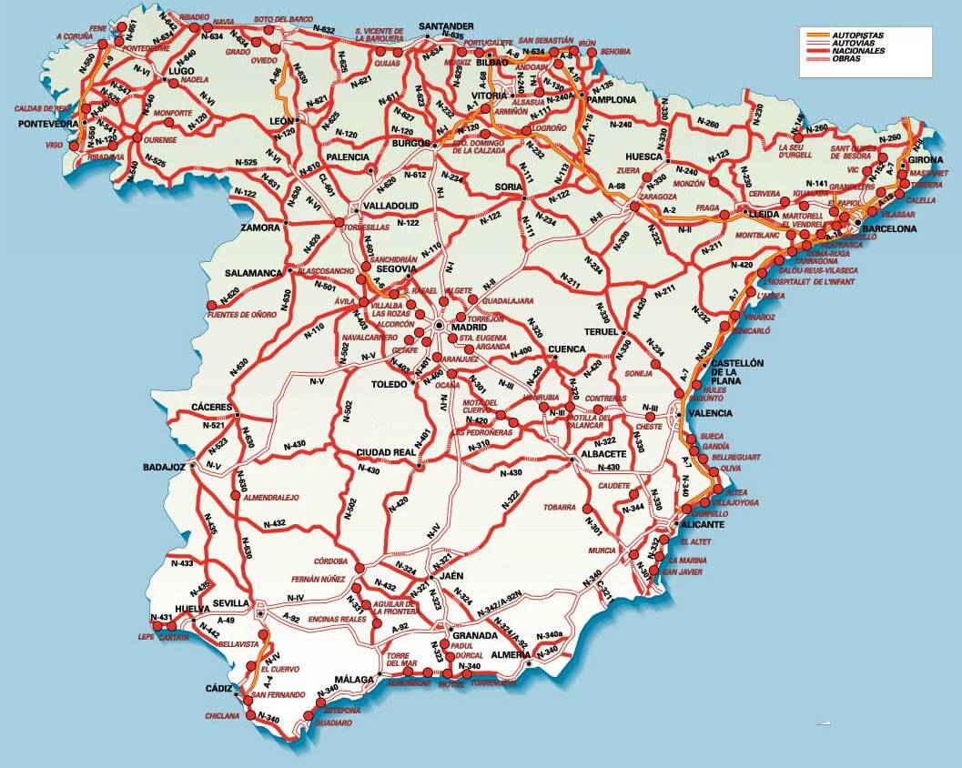 Spain Cities Road Map