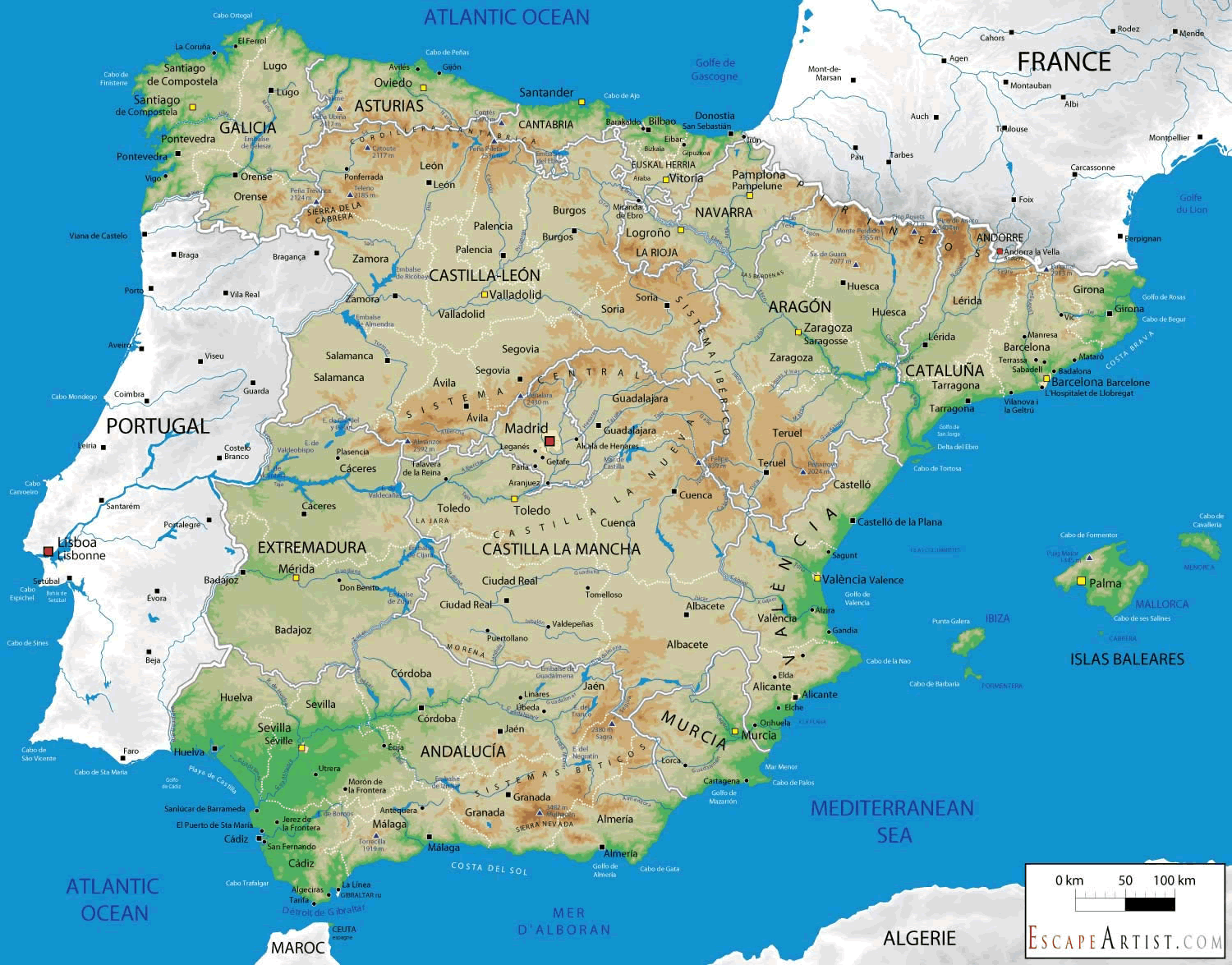 Spain Physical Map