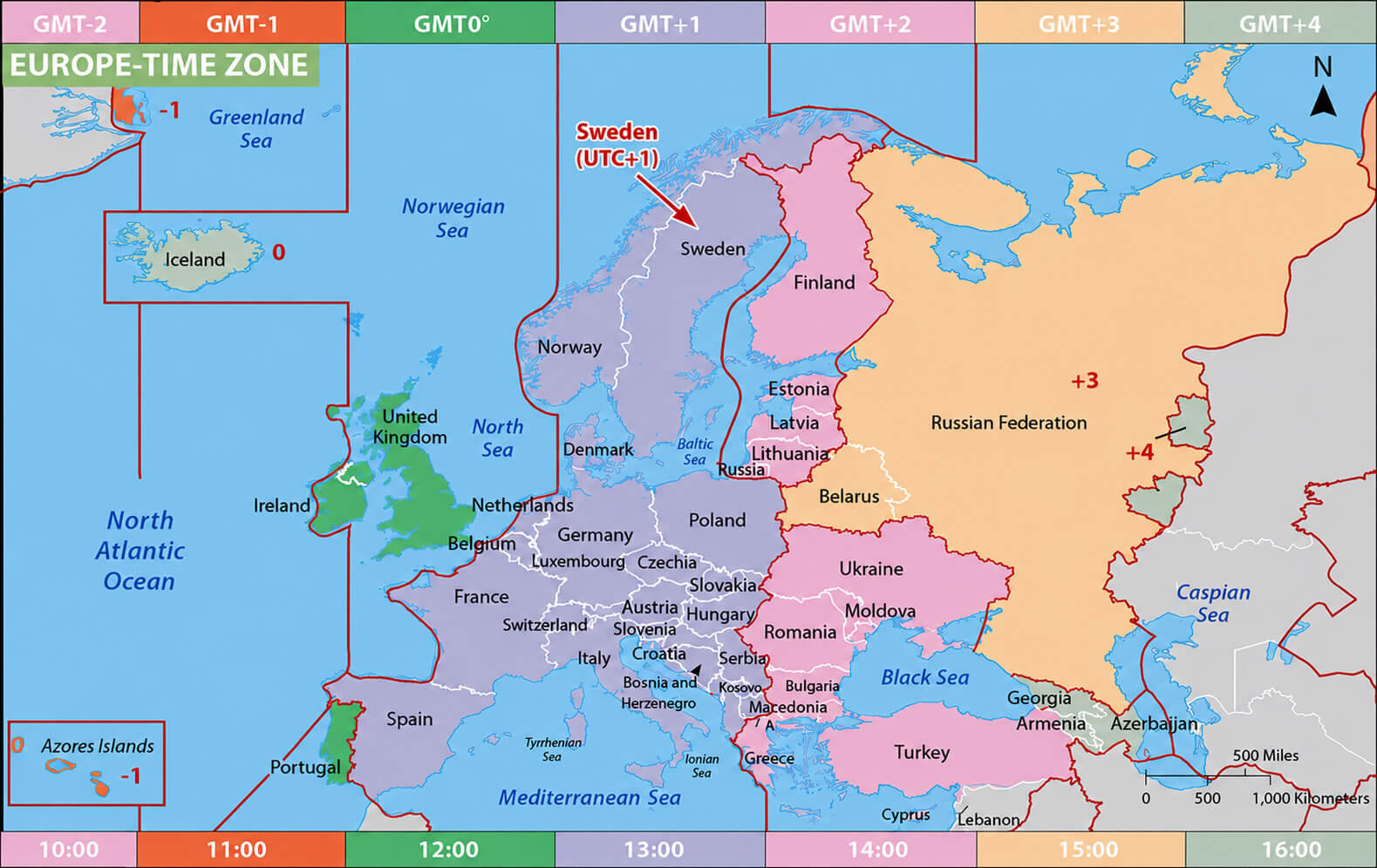 Sweden time zone in Europe map