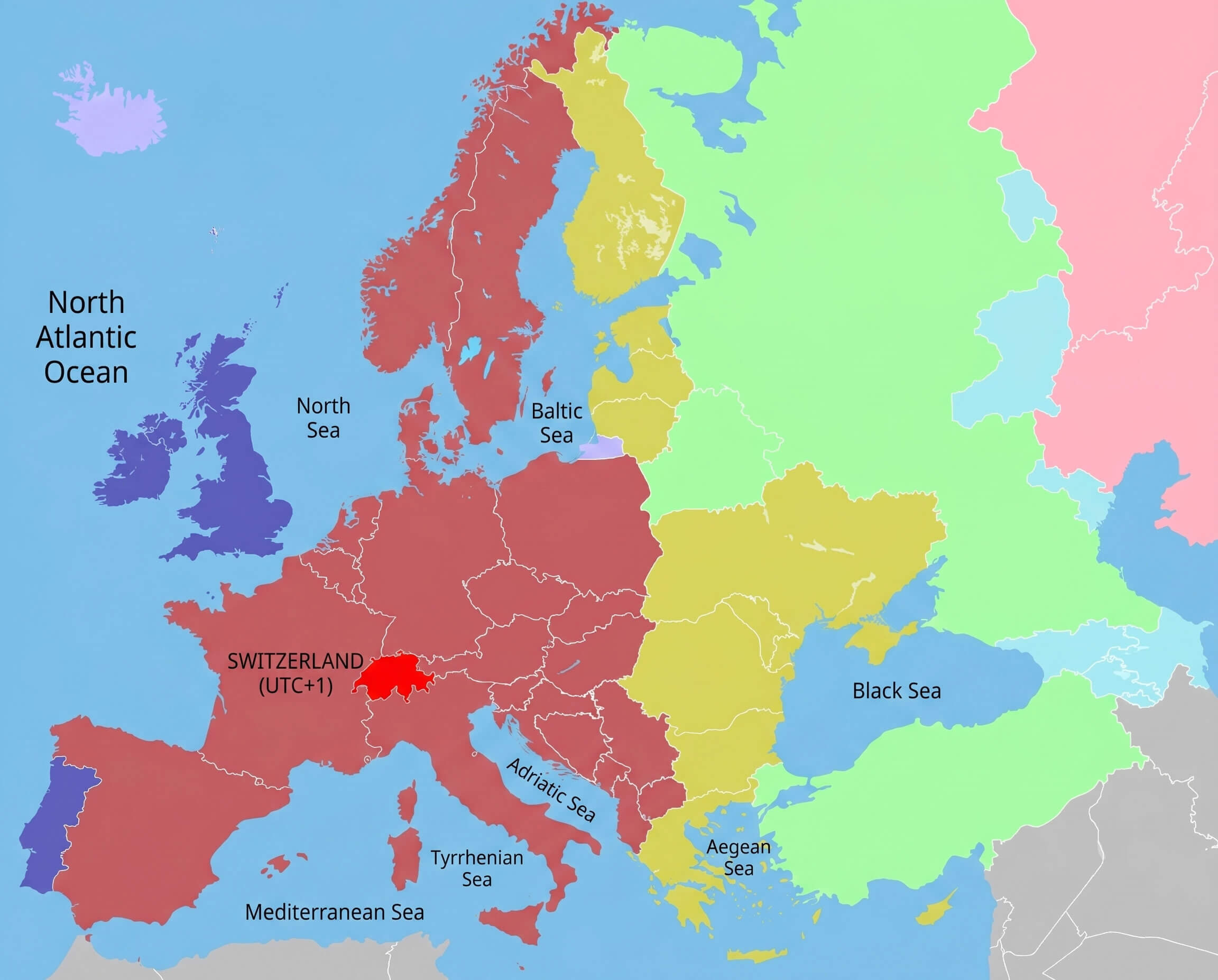 European time zones winter map