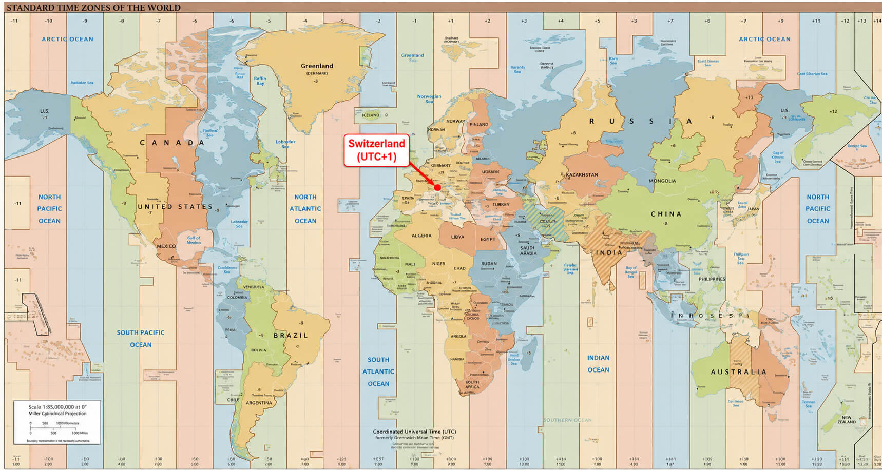 Switzerland location on World time zone map