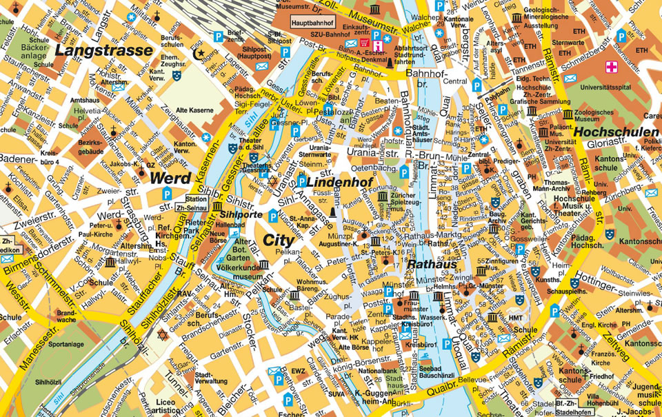 downtown map of Zurich
