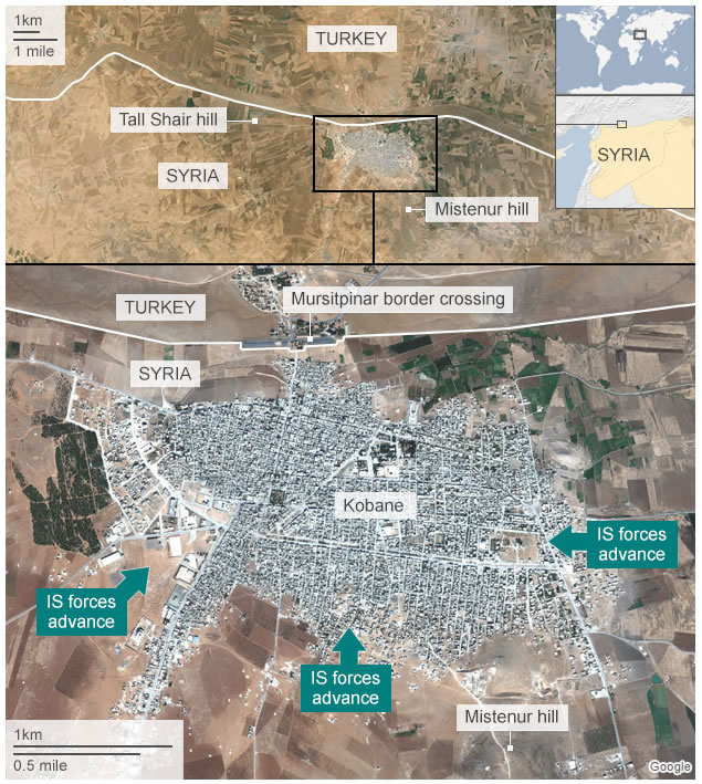 kobane map syrian turkish border