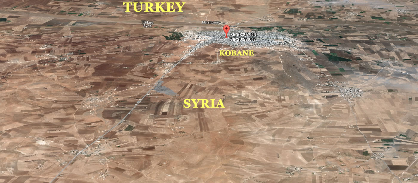 kobane syria turkey satellite map