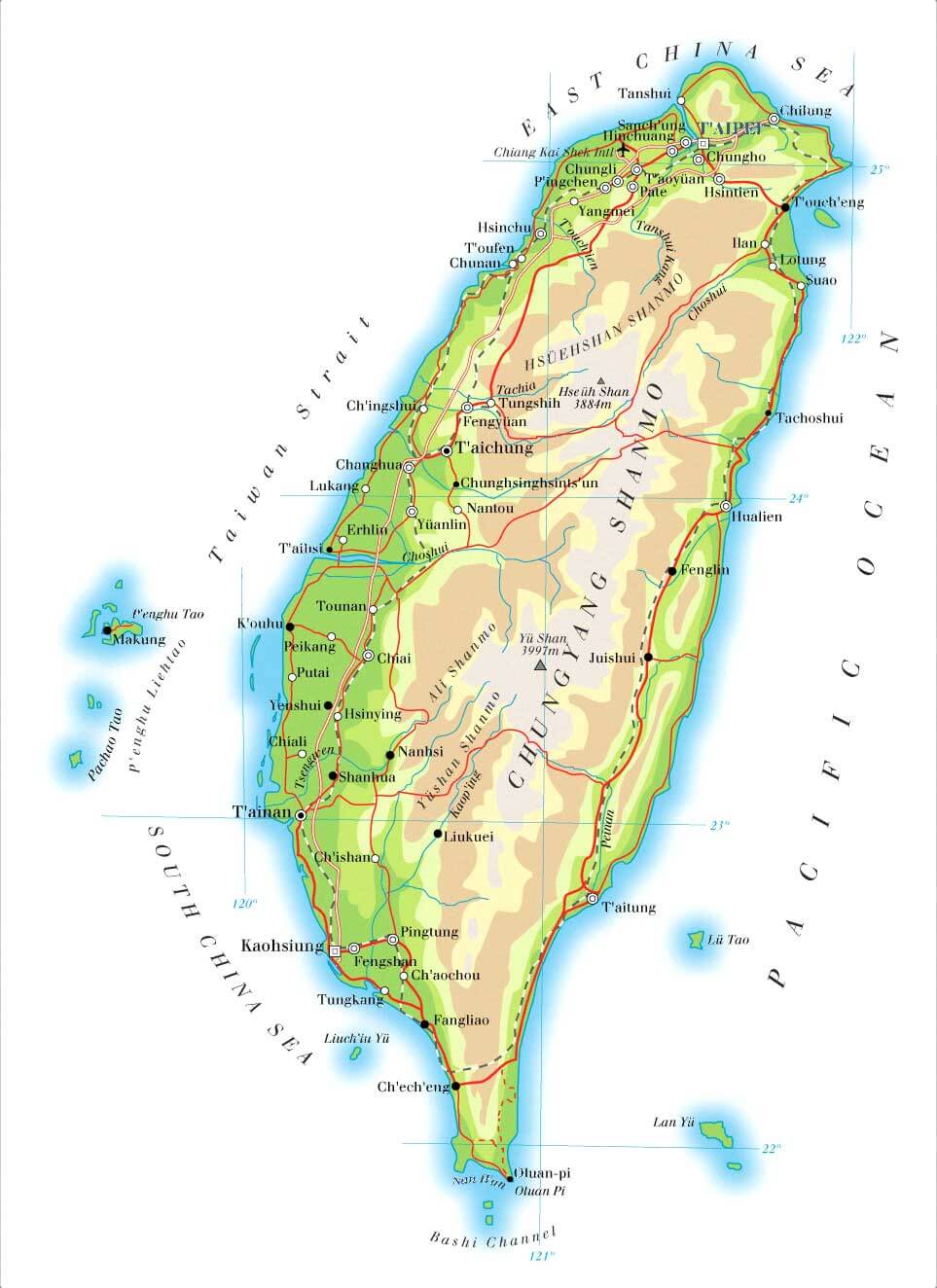 taiwan physical map