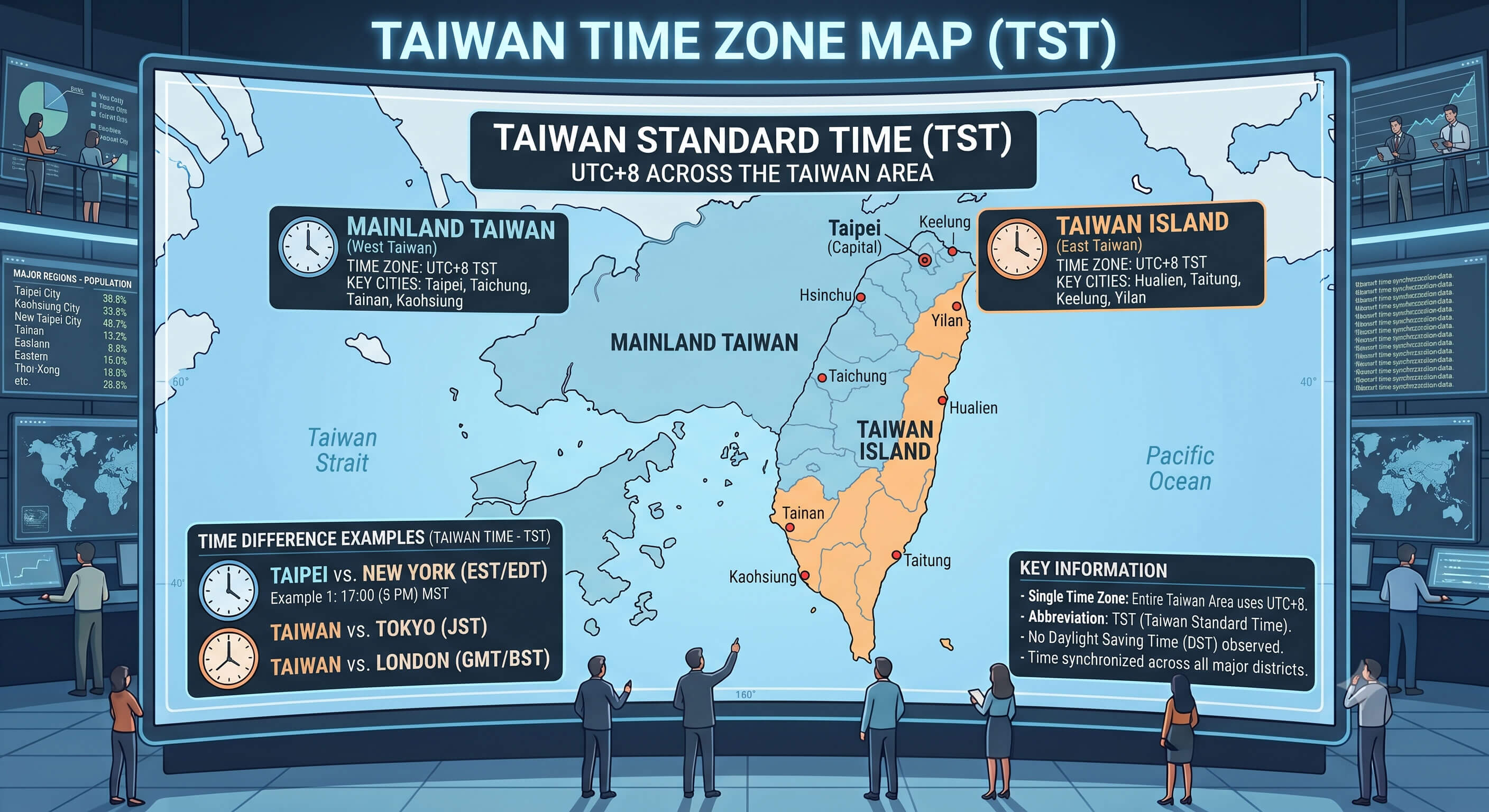 Taiwan country time zone map