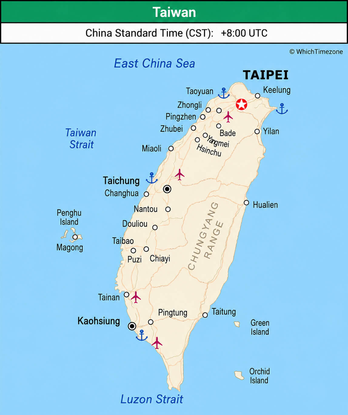 Taiwan standard time map