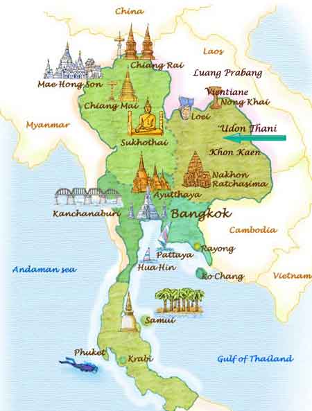 Udon Thani map Thailand