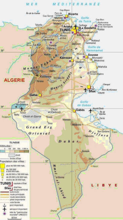 physical tunisia map