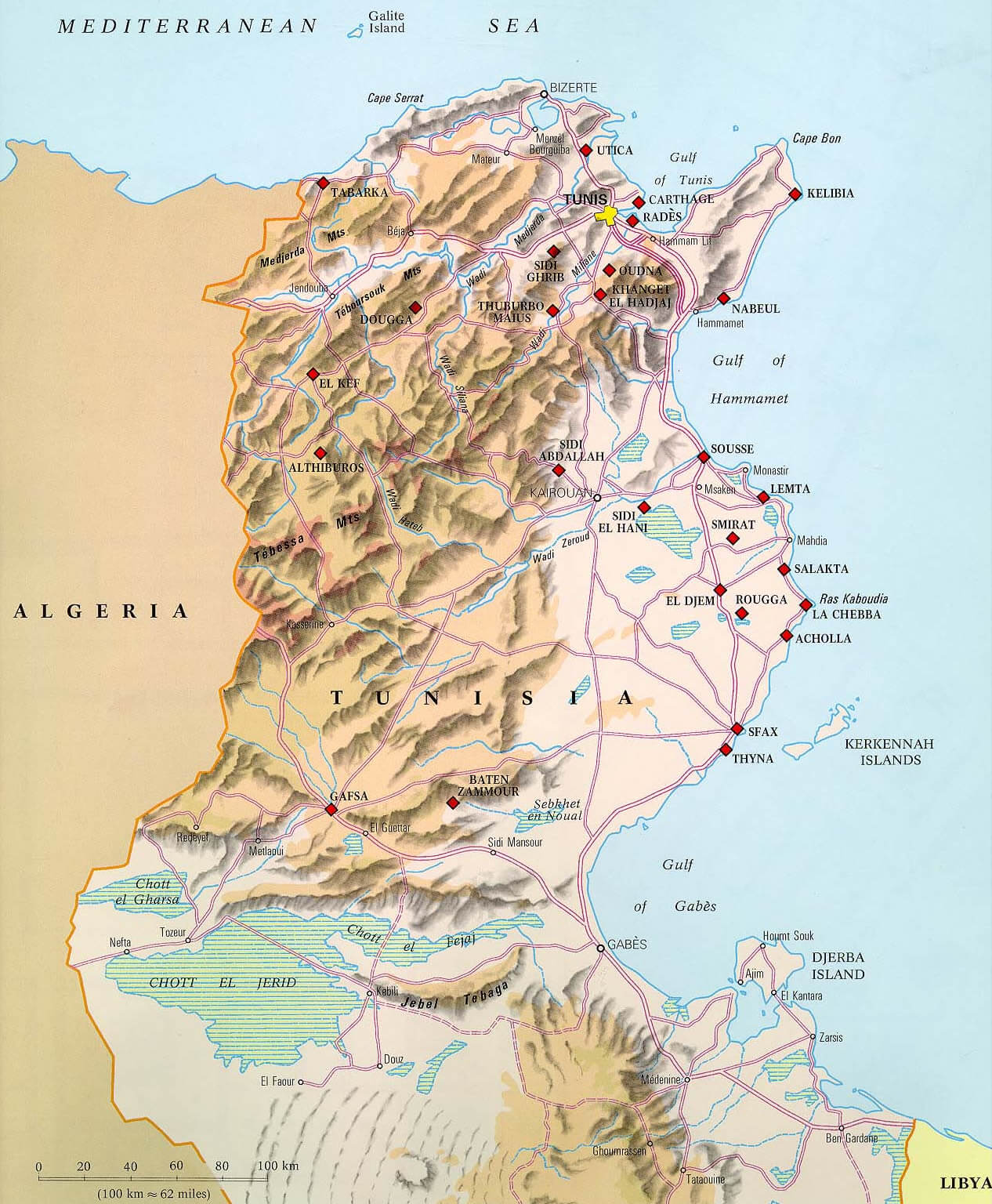 tunisia relief map
