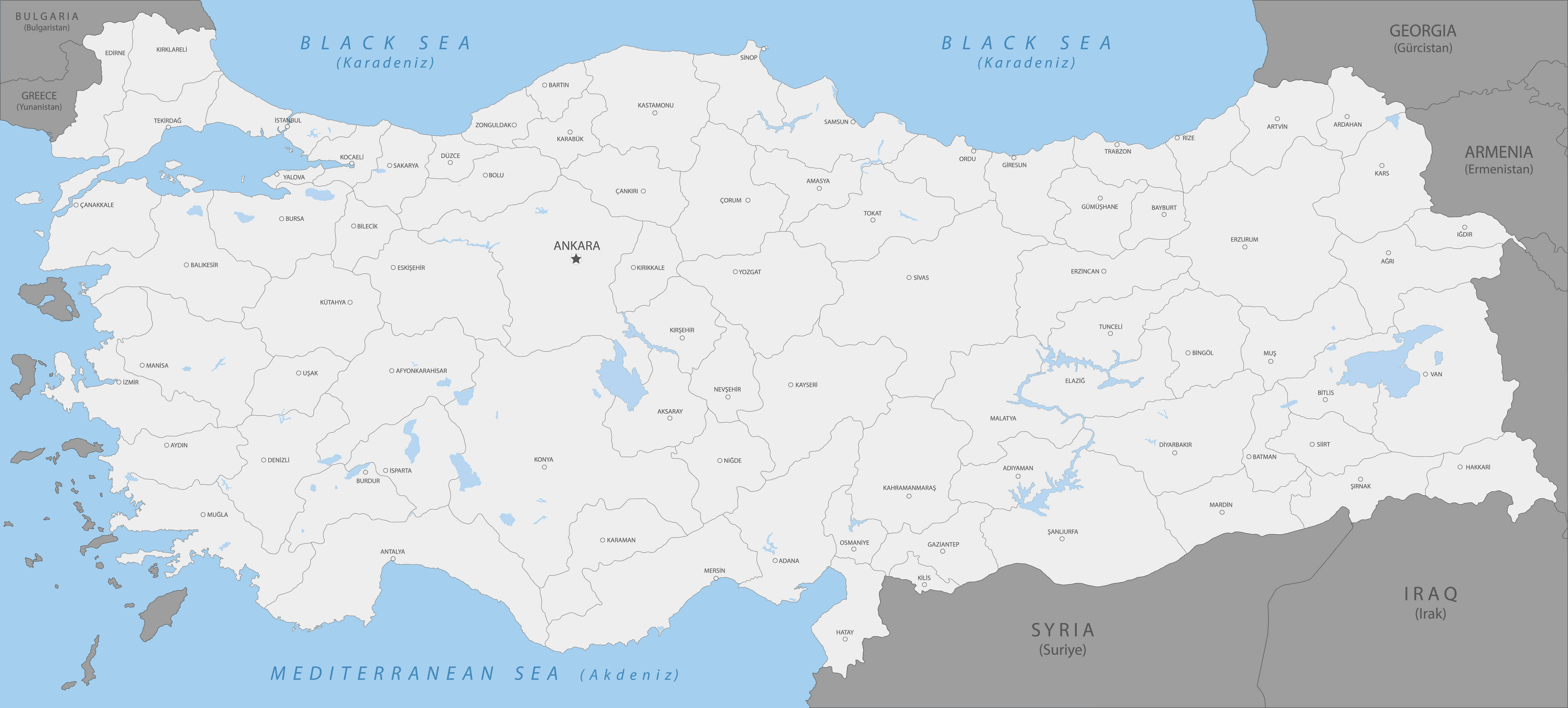 Detailed Map of Turkey with Major Cities