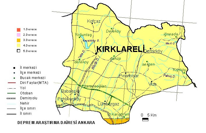 kirklareli eartquake map