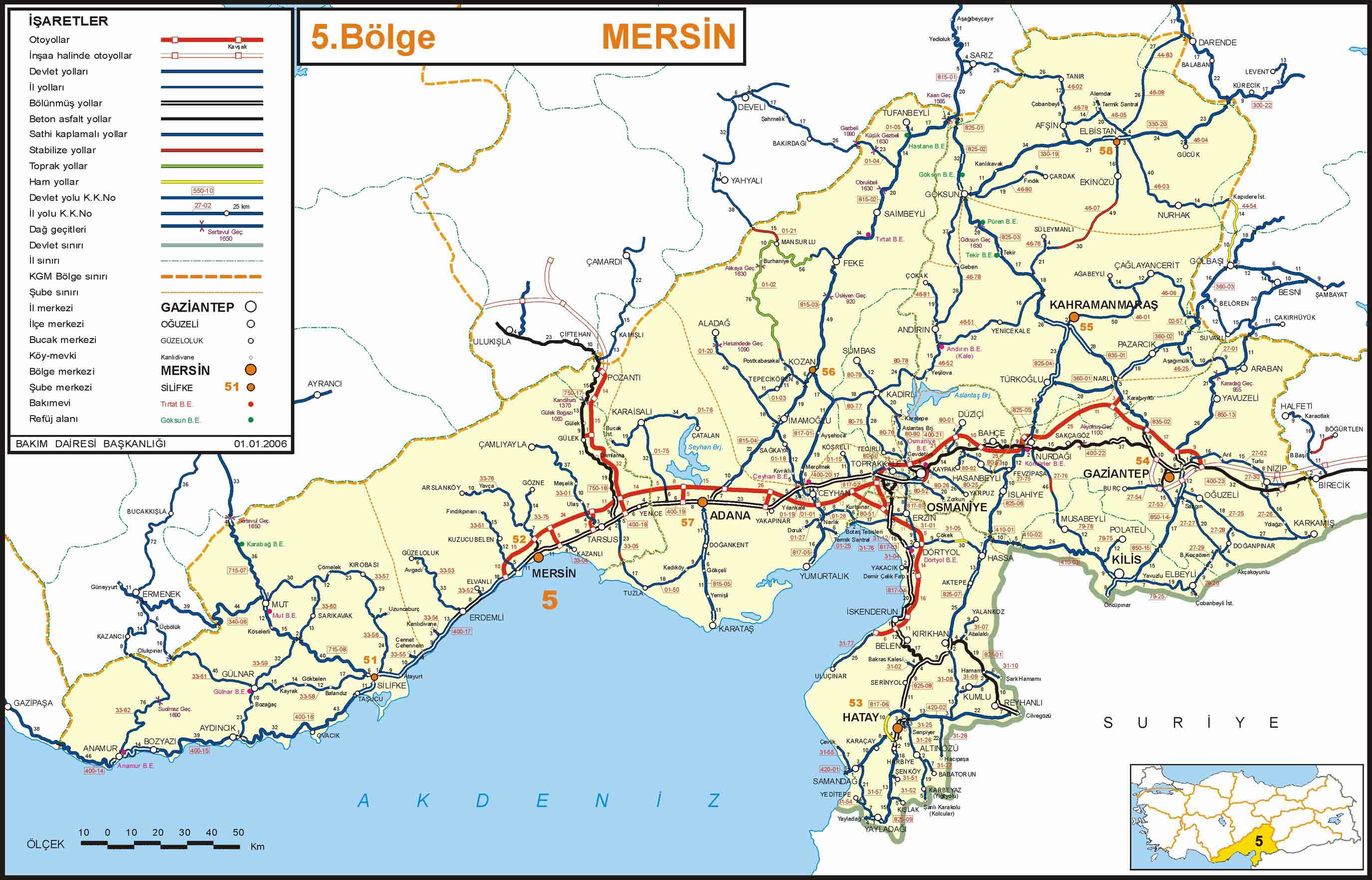 mersin highways map
