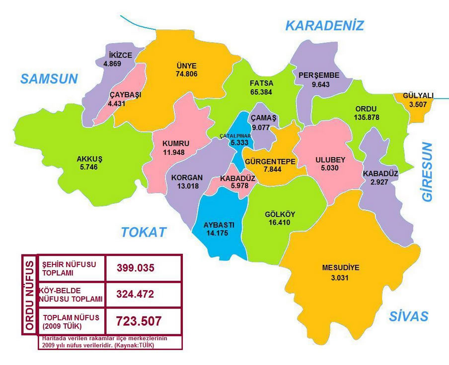 ordu towns population map