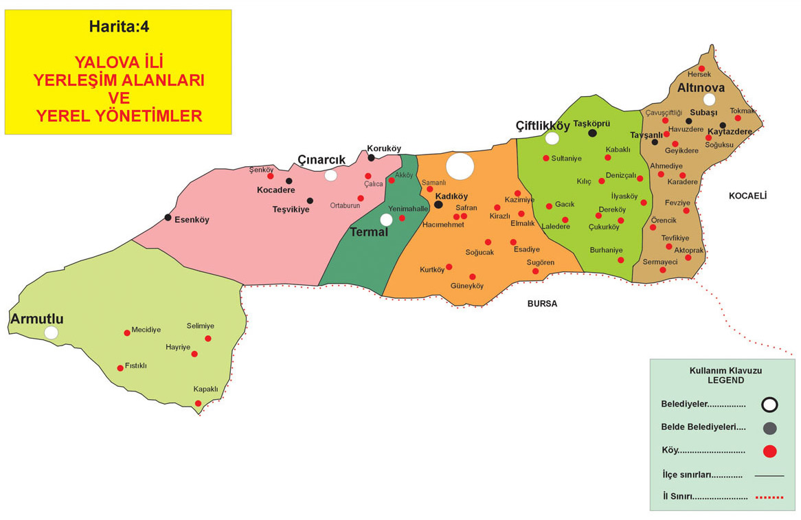 yalova administrative map