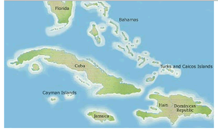 turks and caicos islands map cuba