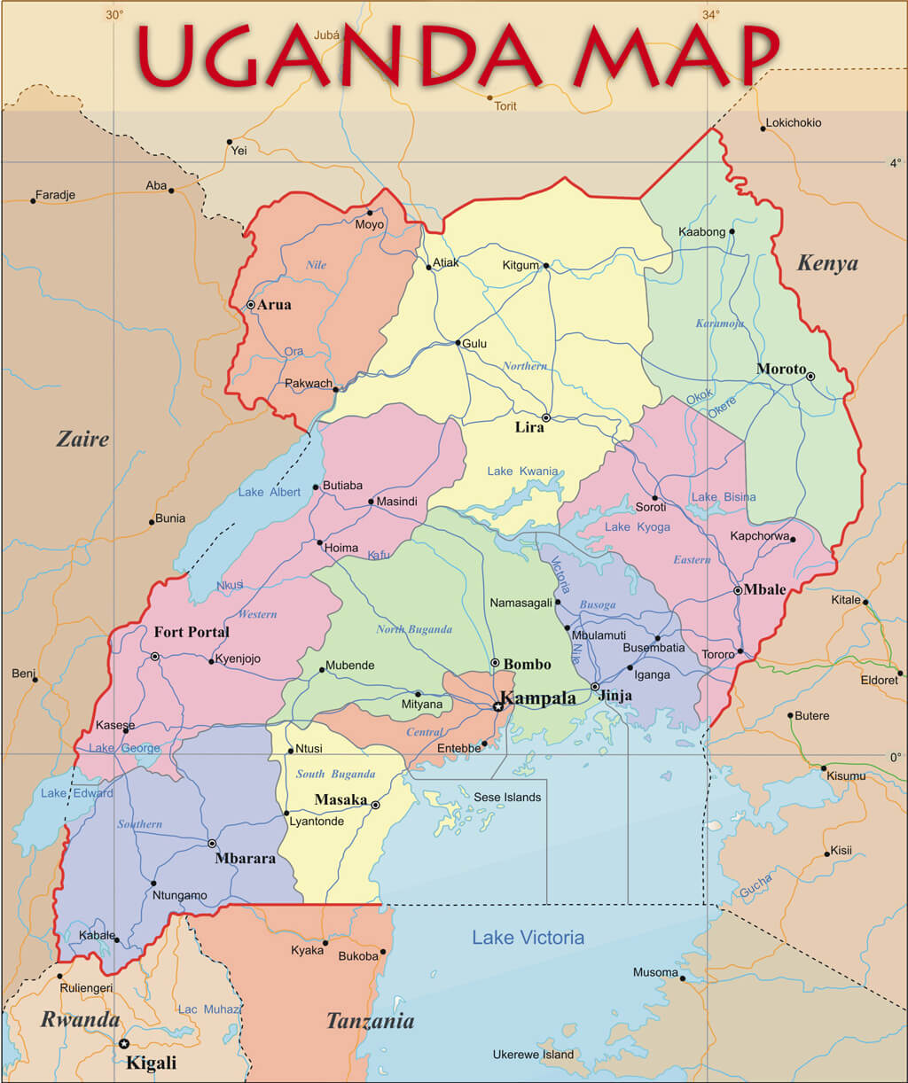 administrative map of uganda