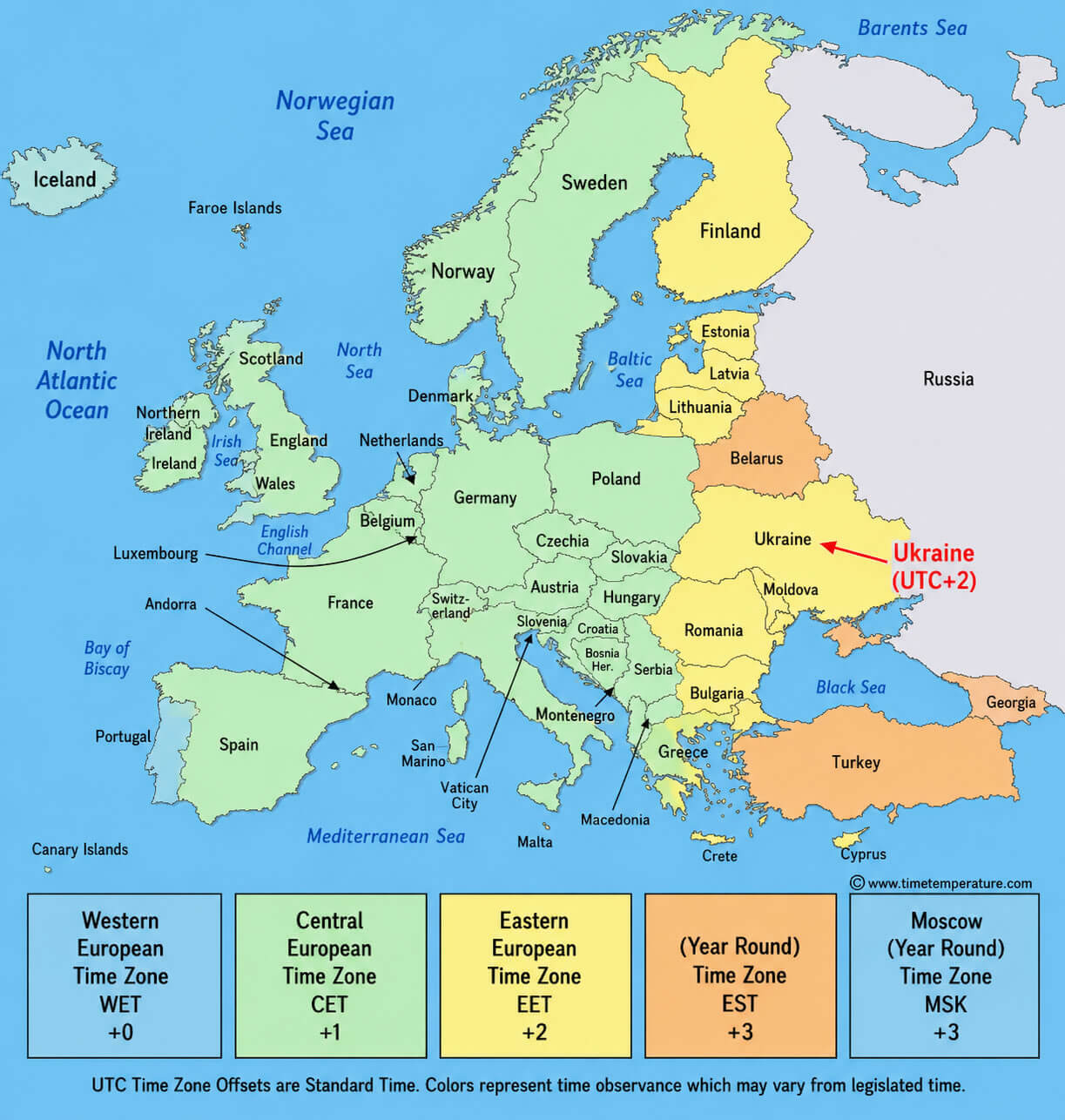 Eastern Europe time zone map
