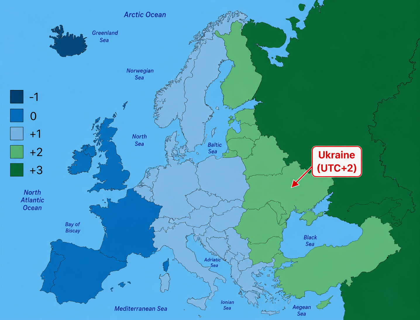 Europe UTC time zone map