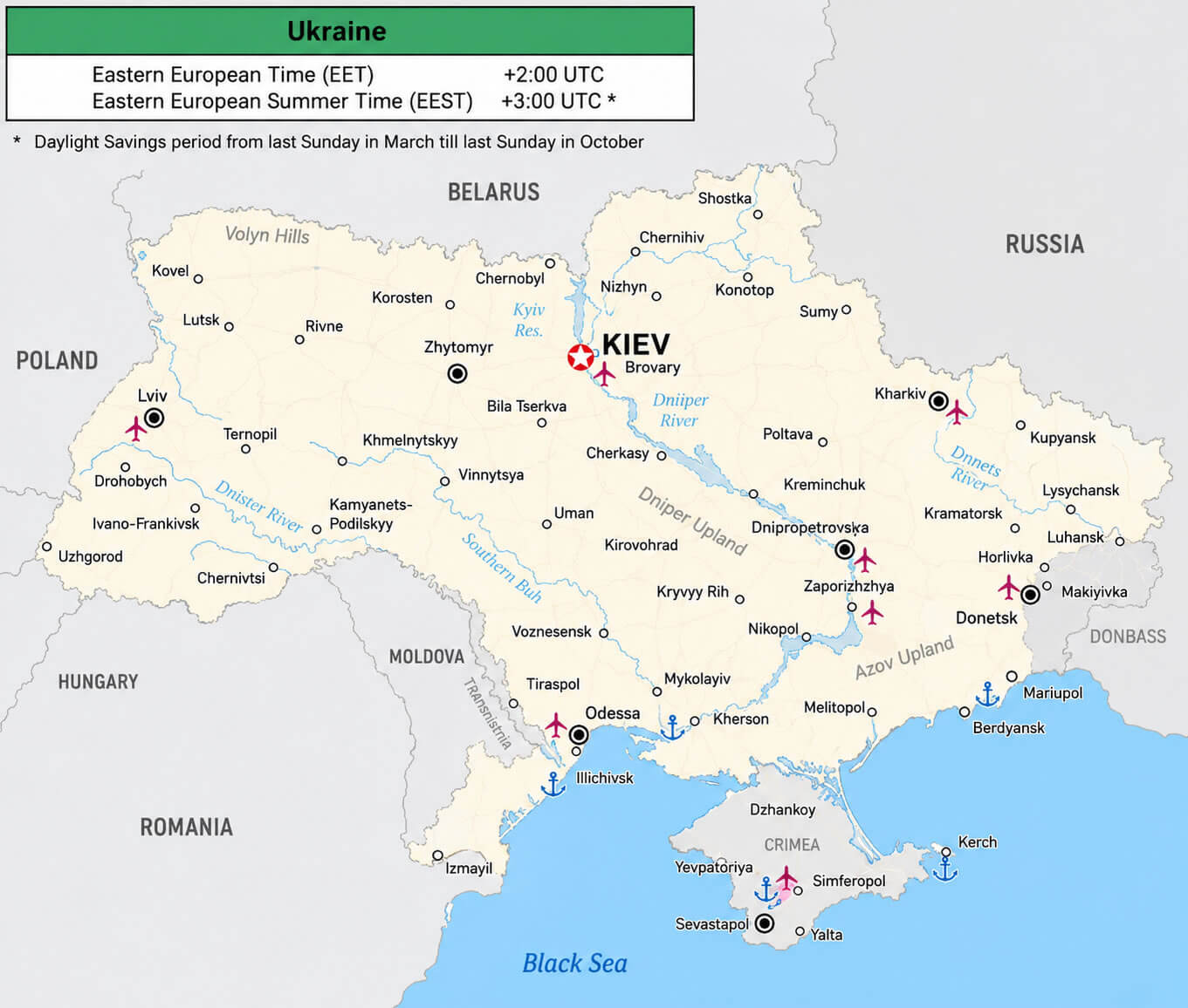 Ukraine CET time zone map