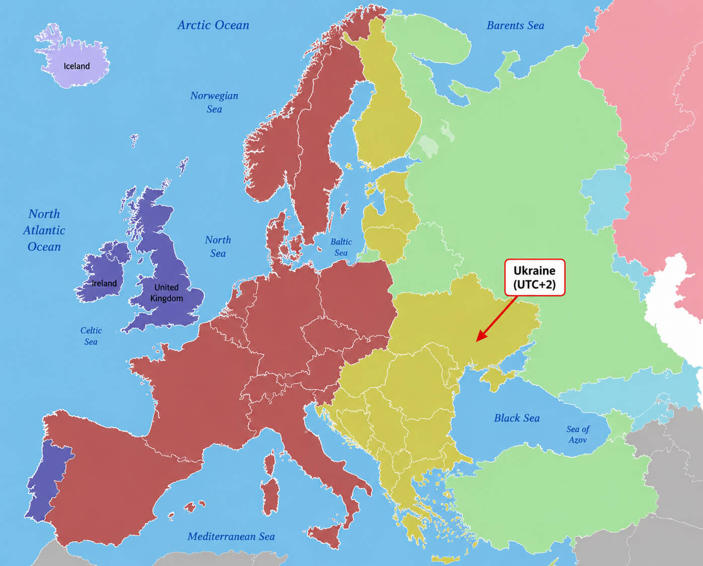 Ukraine time zone in Europe map