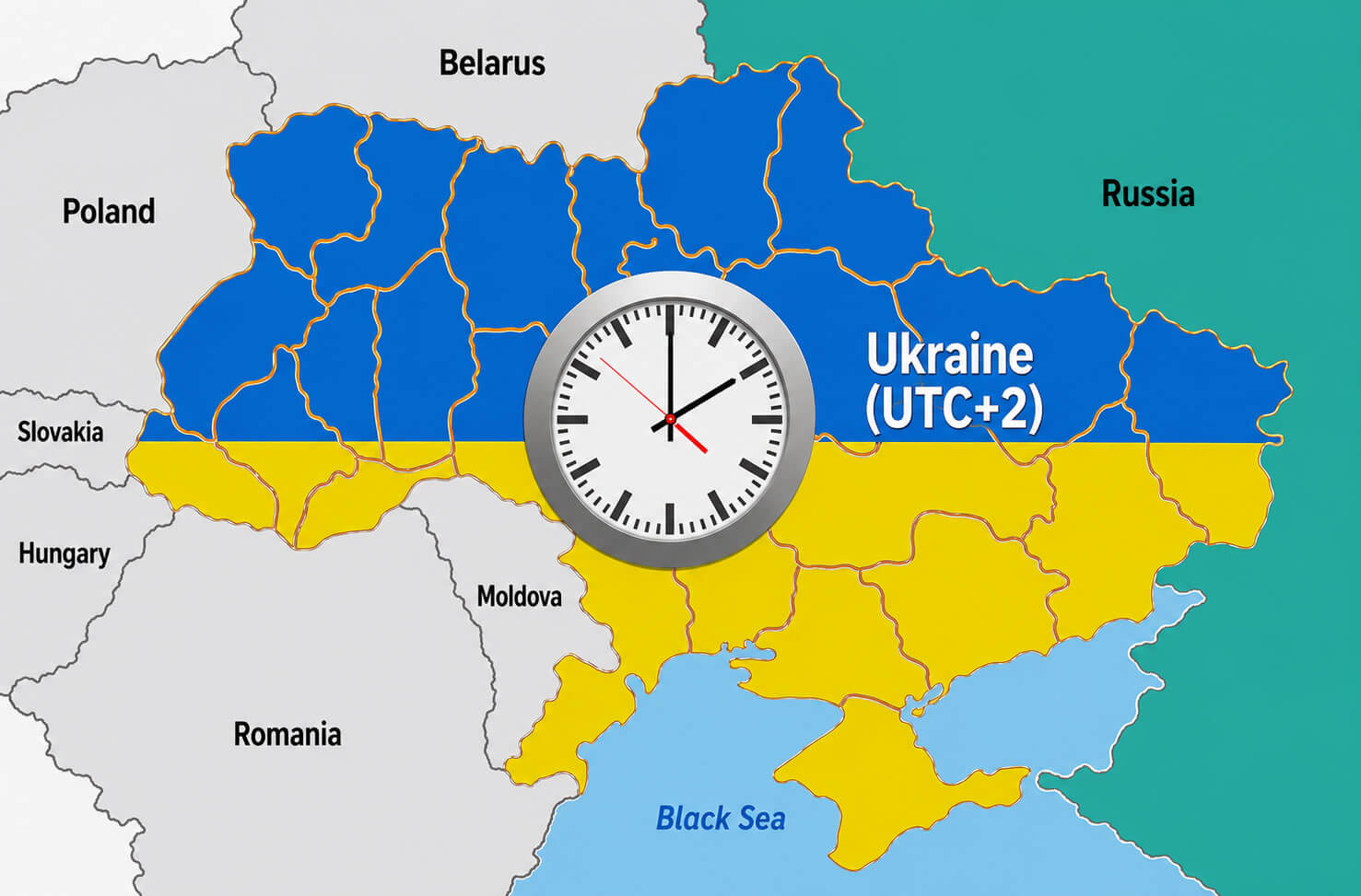 Ukraine time zone map UTC +2
