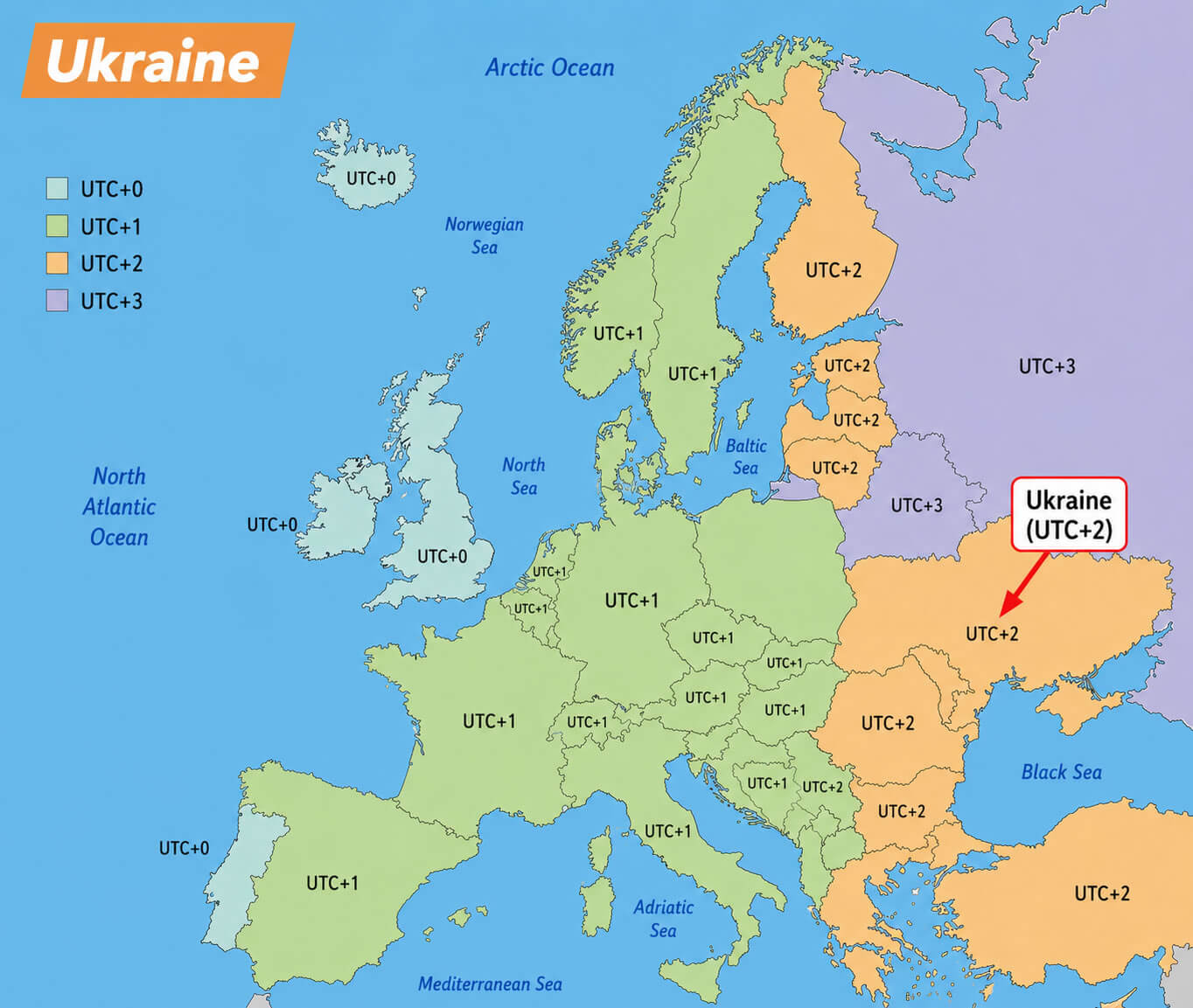 Ukraine UTC +2 time zone map